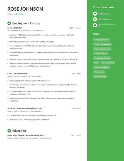 Crew Scheduler Resume