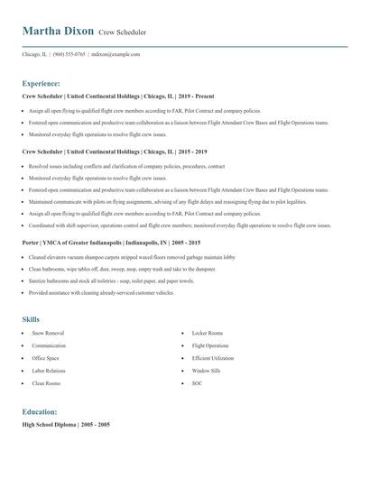 Crew Scheduler Resume
