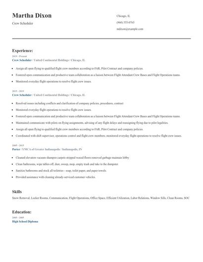 Crew Scheduler Resume