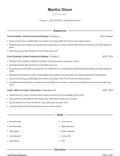 Crew Scheduler Resume