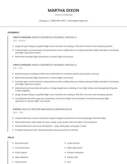 Crew Scheduler Resume