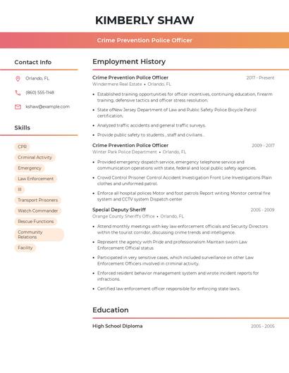 Crime Prevention Police Officer Resume