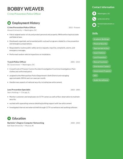 Crime Prevention Police Officer Resume