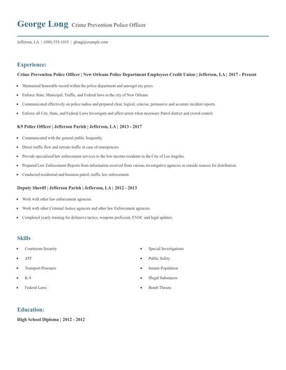 Crime Prevention Police Officer Resume