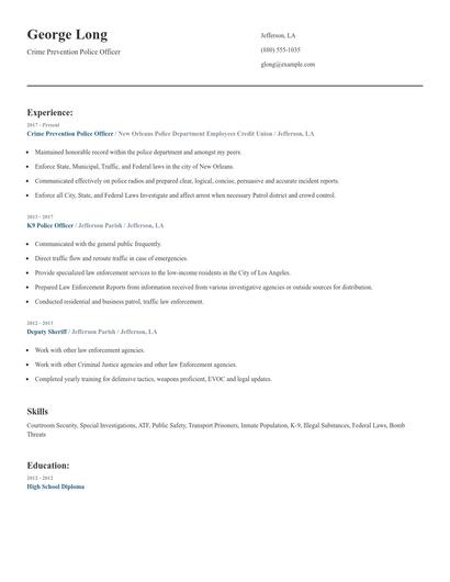 Crime Prevention Police Officer Resume
