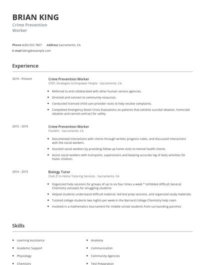 Crime Prevention Worker Resume