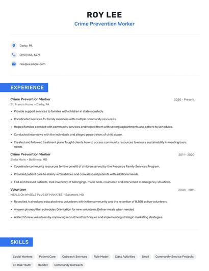 Crime Prevention Worker Resume