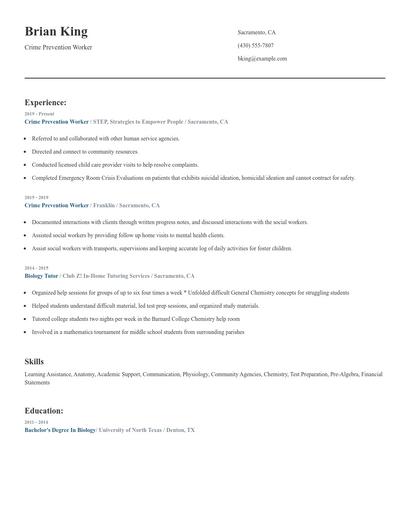 Crime Prevention Worker Resume