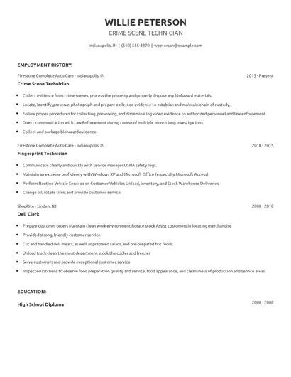 Crime Scene Technician Resume