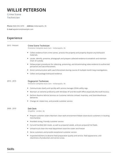 Crime Scene Technician Resume