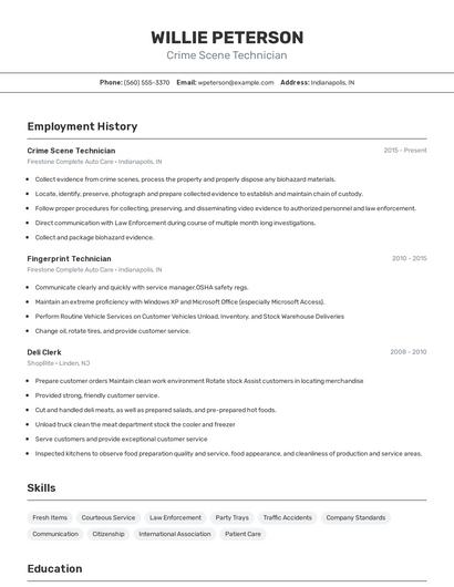 Crime Scene Technician Resume
