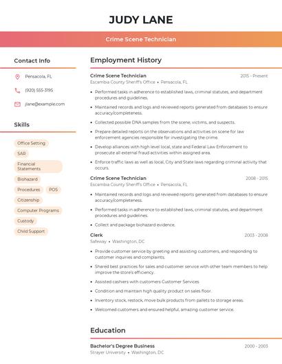 Crime Scene Technician Resume