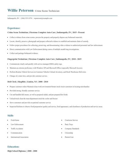 Crime Scene Technician Resume