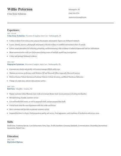 Crime Scene Technician Resume