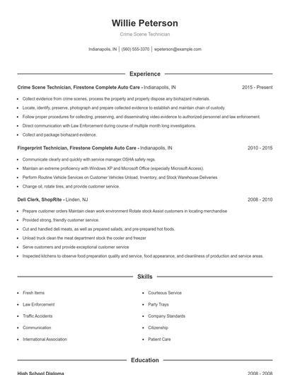Crime Scene Technician Resume