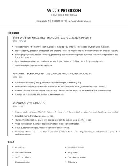 Crime Scene Technician Resume