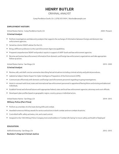 Criminal Analyst Resume