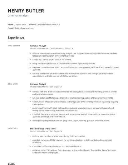 Criminal Analyst Resume