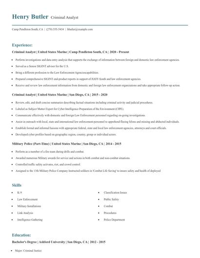 Criminal Analyst Resume