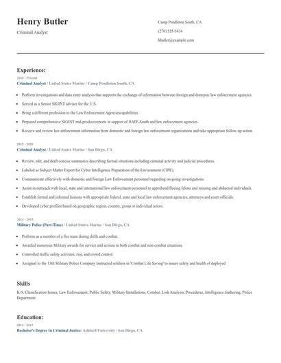 Criminal Analyst Resume