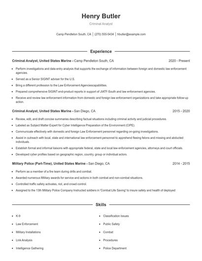 Criminal Analyst Resume