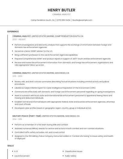 Criminal Analyst Resume