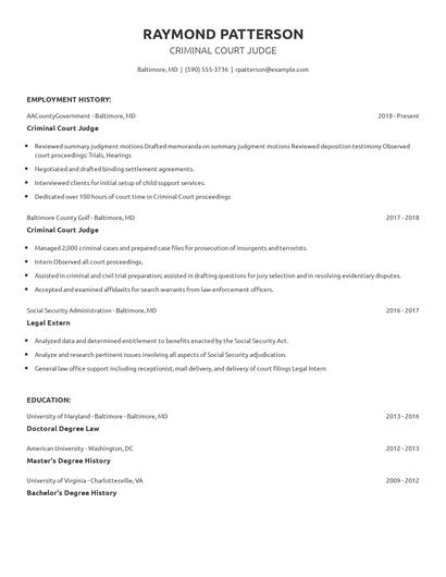 Criminal Court Judge Resume