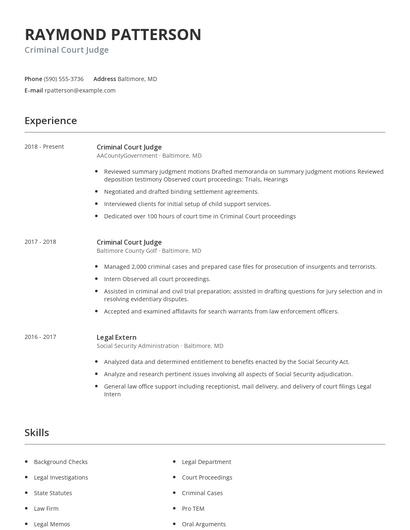 Criminal Court Judge Resume