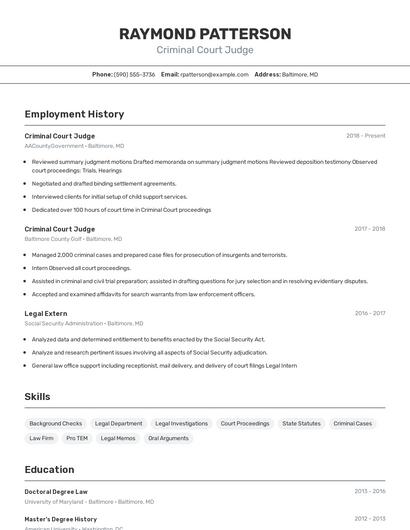 Criminal Court Judge Resume