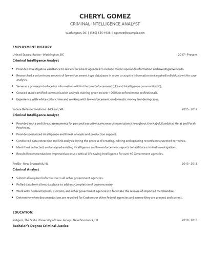 Criminal Intelligence Analyst Resume