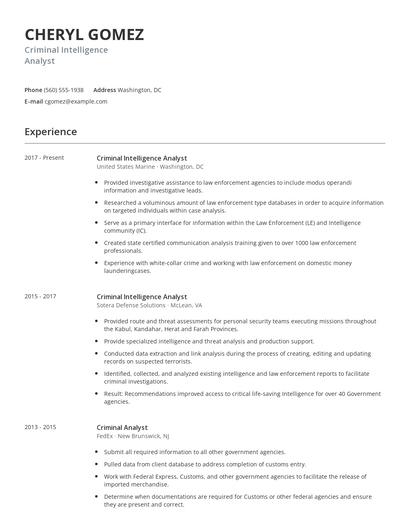Criminal Intelligence Analyst Resume