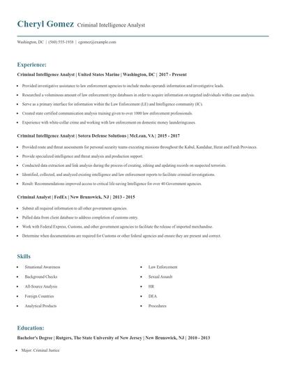Criminal Intelligence Analyst Resume