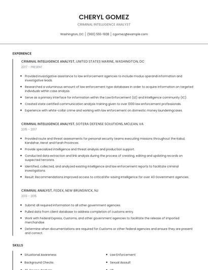 Criminal Intelligence Analyst Resume