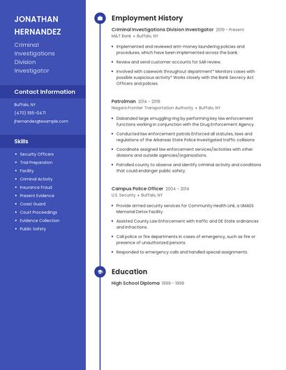 Criminal Investigations Division Investigator Resume