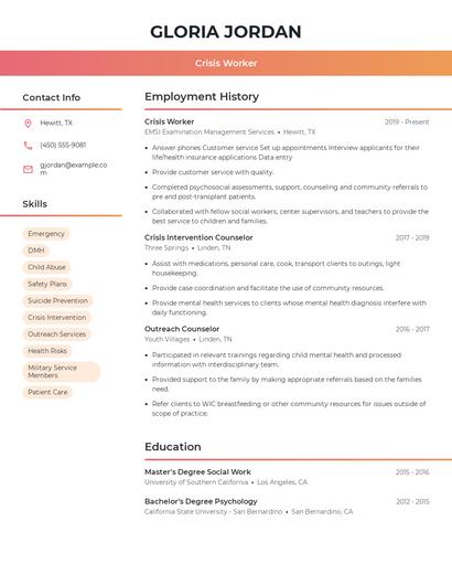 Crisis Worker Resume