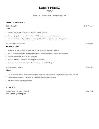 Critic Resume