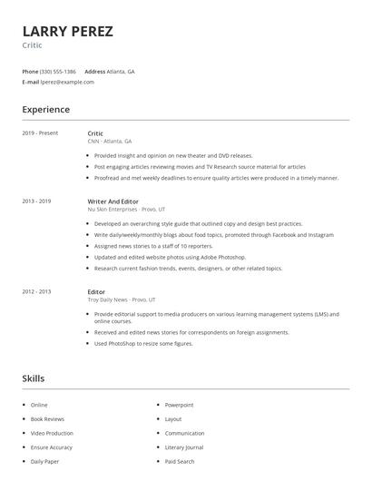 Critic Resume