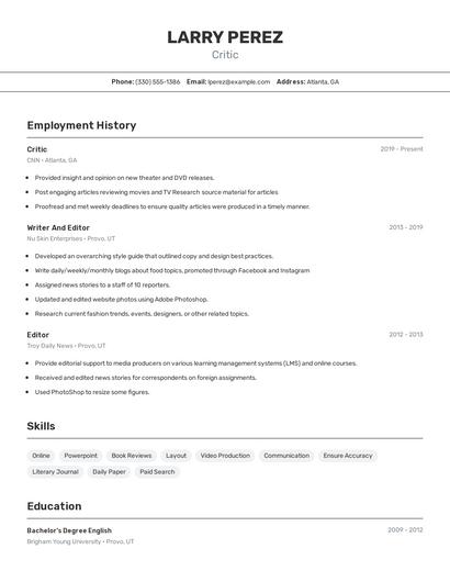 Critic Resume
