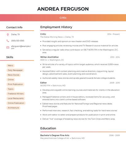 Critic Resume