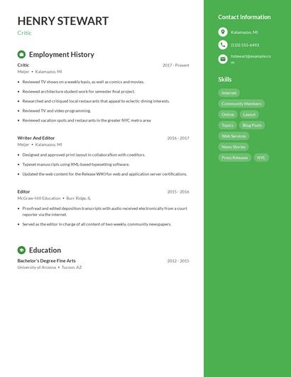 Critic Resume