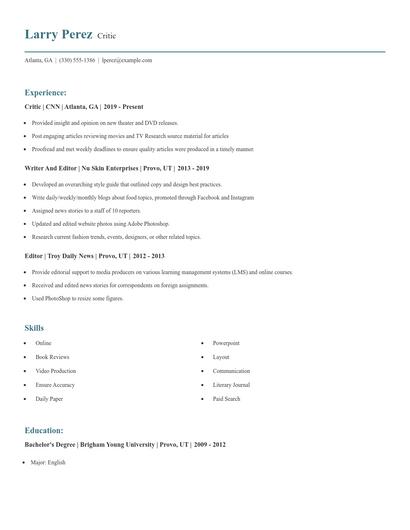 Critic Resume