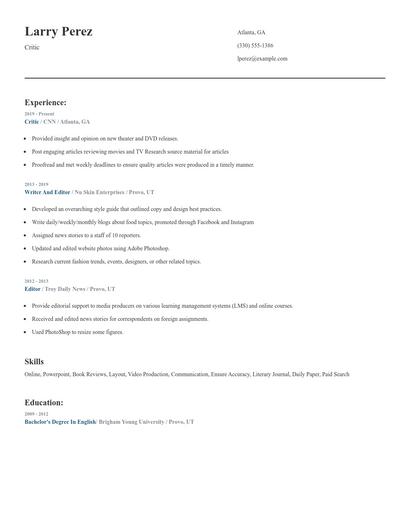 Critic Resume