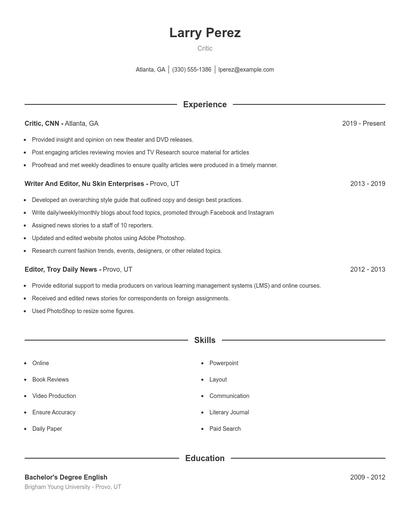 Critic Resume