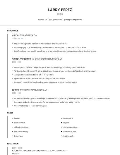 Critic Resume
