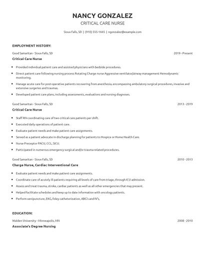 Critical Care Nurse Resume