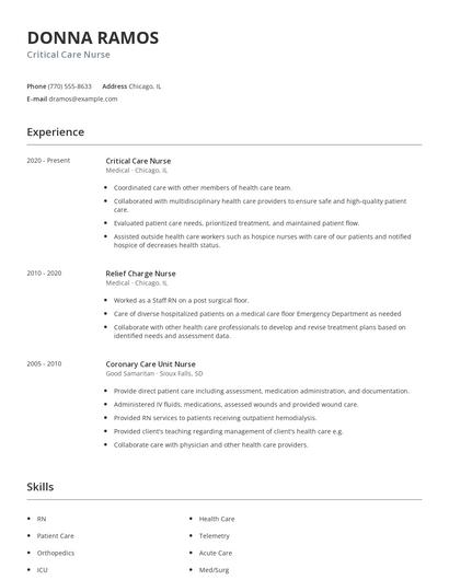 Critical Care Nurse Resume