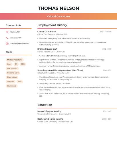 Critical Care Nurse Resume