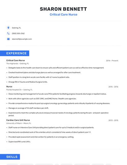 Critical Care Nurse Resume