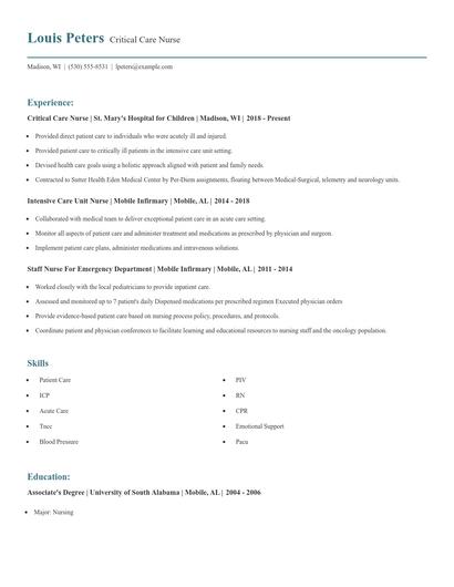 Critical Care Nurse Resume