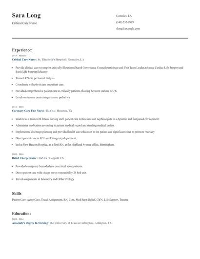 Critical Care Nurse Resume